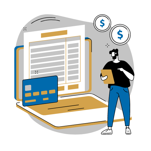 graphic element of a computer and financial images reflecting bookkeeping